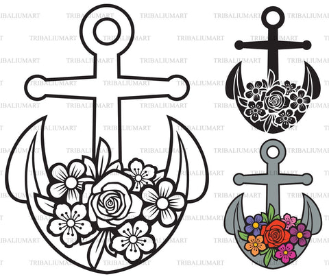 Anchor with flowers SVG TribaliumArtSF 