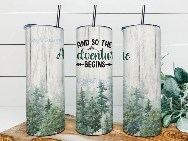 And So The Adventure Begins 20oz Skinny Tumbler Png, New Job Going Away Gift For Coworker, Camping Tumbler, Digital Download Sublimation iStyleDesign 