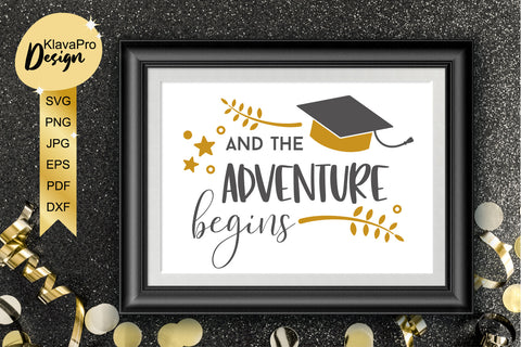 And the Adventure begins - lettering with Graduation cap for cut and sublimation SVG Klava P 