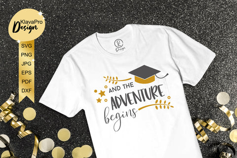 And the Adventure begins - lettering with Graduation cap for cut and sublimation SVG Klava P 