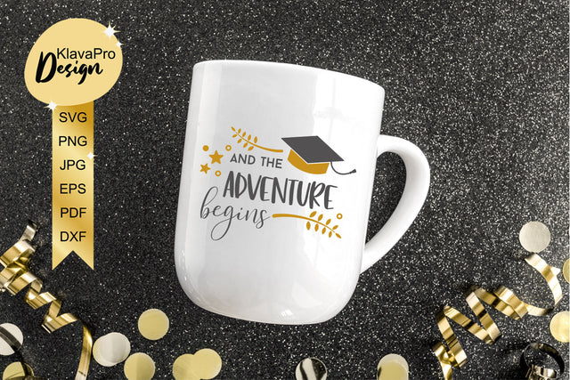 And the Adventure begins - lettering with Graduation cap for cut and sublimation SVG Klava P 