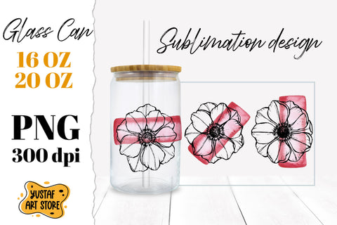 Anemone Flowers Glass Can Sublimation. 3 design Sublimation Yustaf Art Store 