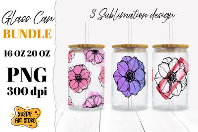 Anemone Flowers Glass Can Sublimation. 3 design Sublimation Yustaf Art Store 