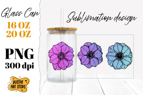 Anemone Flowers Glass Can Sublimation. 3 design Sublimation Yustaf Art Store 