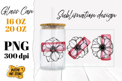 Anemone Flowers Glass Can Sublimation. Red brushstroke Sublimation Yustaf Art Store 
