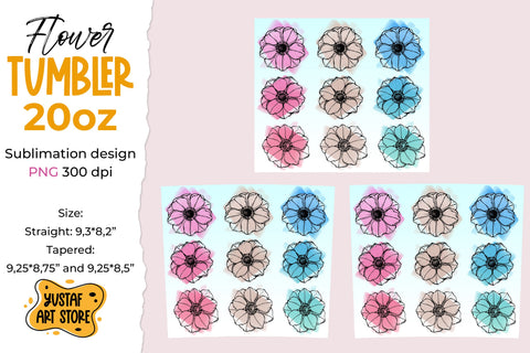 Anemone Flowers tumbler 20 oz sublimation design 3 colors Sublimation Yustaf Art Store 