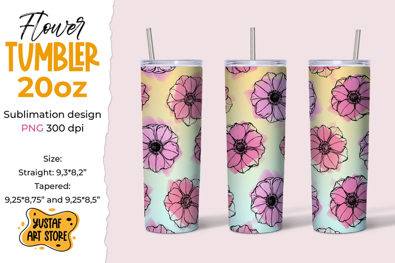 Anemone Flowers tumbler 20 oz sublimation design Sublimation Yustaf Art Store 