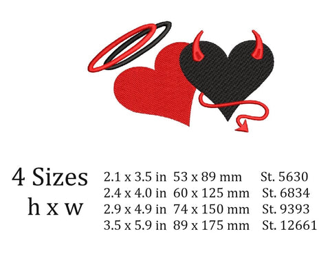 Angel and Devil Heart Embroidery/Applique DESIGNS ArtEMByNatalia 
