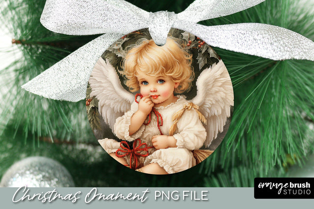Angel Christmas Ornament Design, Embroidery Ornament, Christmas Angel Sublimation OrangeBrushStudio 