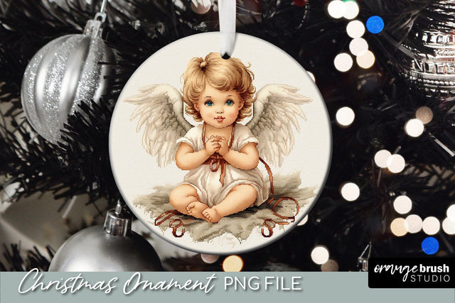 Angel Christmas Ornament Design, Embroidery Ornament Sublimation OrangeBrushStudio 