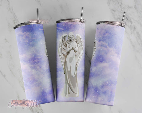 Angel Clouds Seamless 20oz Skinny Tumbler Wrap Sublimation Design with Matching Tumbler Care Card, Instant PNG Download Sublimation CaldwellArt 