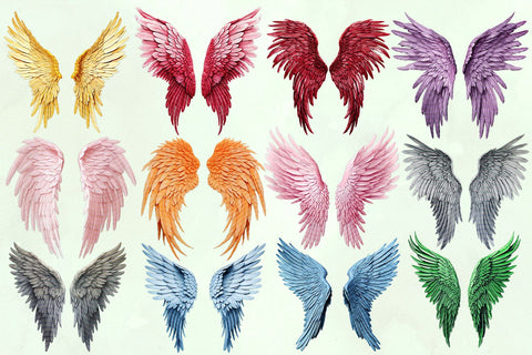Angel Wings Clipart Bundle, 35 Transparent PNG Illustrations Sublimation BijouBay 