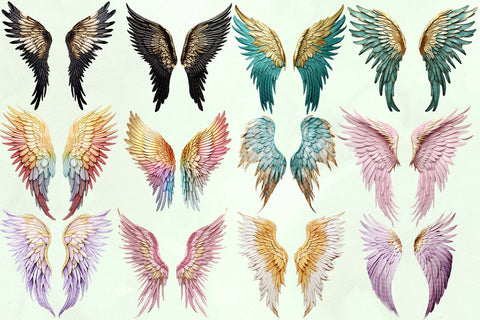 Angel Wings Clipart Bundle, 35 Transparent PNG Illustrations Sublimation BijouBay 