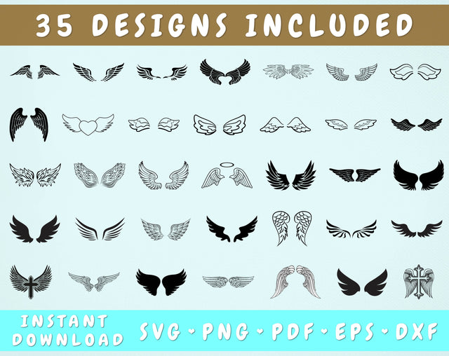 Angel Wings SVG Bundle, 35 Designs, Angel Wings PNG, Angel Wings DXF, Angel Wings Cut Files For Cricut, Silhouette SVG HappyDesignStudio 