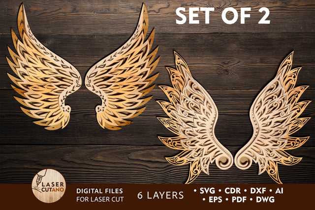 ANGELS WINGS SVG Multilayer Laser Cut Template, 3D Designs, Mini Design Bundles SVG LaserCutano 