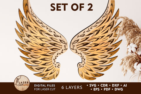 ANGELS WINGS SVG Multilayer Laser Cut Template, 3D Designs, Mini Design Bundles SVG LaserCutano 