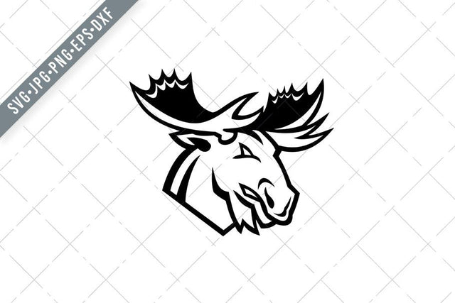 Angry Moose or Elk Looking to Side Mascot Black and White SVG Patrimonio Designs Limited 