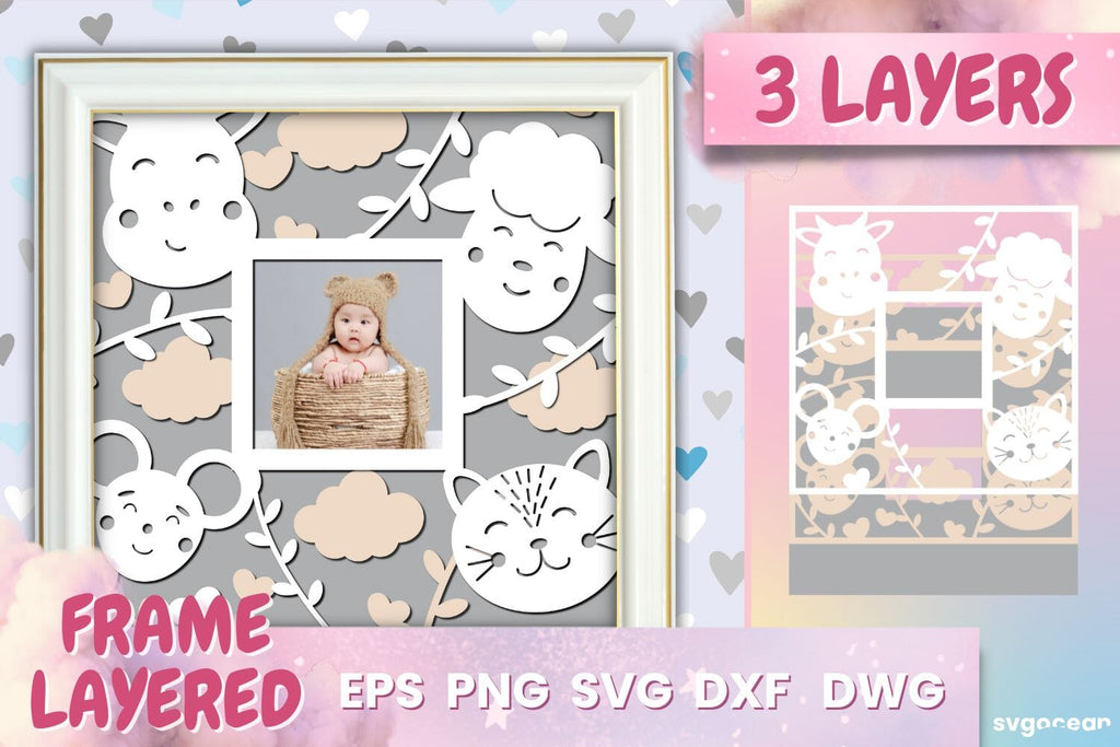 Animal Baby Photo Frame SVG | Papercut baby | Shadowbox - So Fontsy