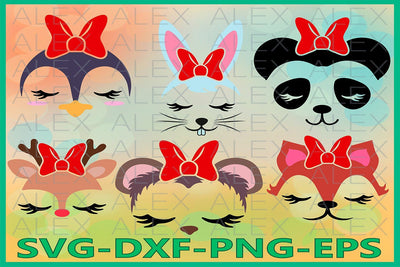 Animal Face Svg, Animals with a bow SVG AlexSVGStudio 