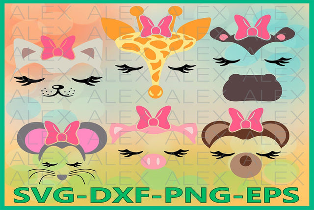 Animal Face Svg, Animals with a bow SVG AlexSVGStudio 