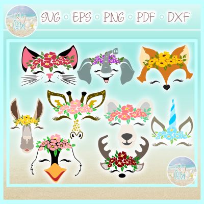 Animal Faces With Flower Crown Headband Bundle SVG SVG Harbor Grace Designs 