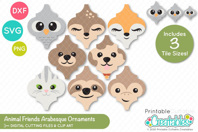 Animal Friends Arabesque Ornaments SVG Printable Cuttable Creatables 