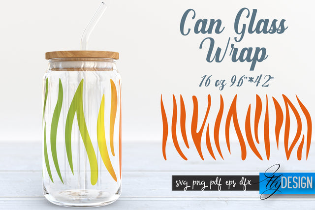 Animal Glass Can Wrap SVG | Tiger Can SVG Fly Design 