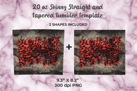 Animal Hair & Red Leopard 20oz Skinny Tumbler Wrap Template Sublimation Sublimatiz Designs 