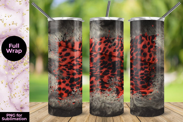 Animal Hair & Red Leopard 20oz Skinny Tumbler Wrap Template Sublimation Sublimatiz Designs 