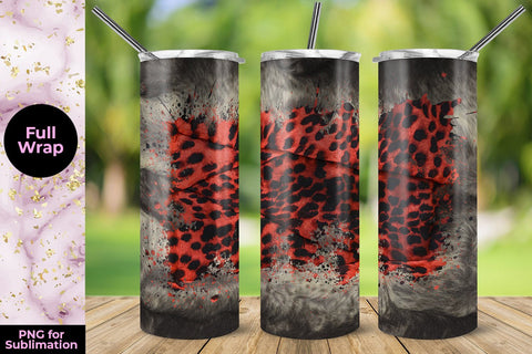 Animal Hair & Red Leopard 20oz Skinny Tumbler Wrap Template Sublimation Sublimatiz Designs 