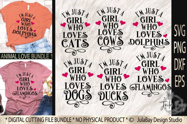 Animal Lover SVG Bundle | Just A Girl Who Loves Cows SVG | Loves Dolphins | Loves Ducks | Loves Flamingos SVG Jula Bay Design Studio 