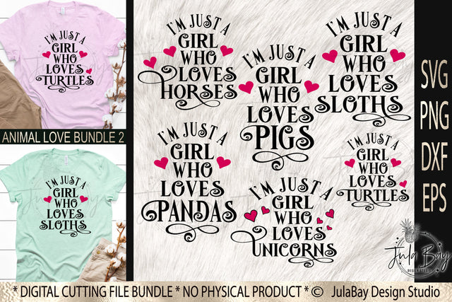 Animal Lover SVG Bundle | Just a Girl Who Loves Sloths Horses Pandas Unicorns Pigs Turtles SVG Jula Bay Design Studio 