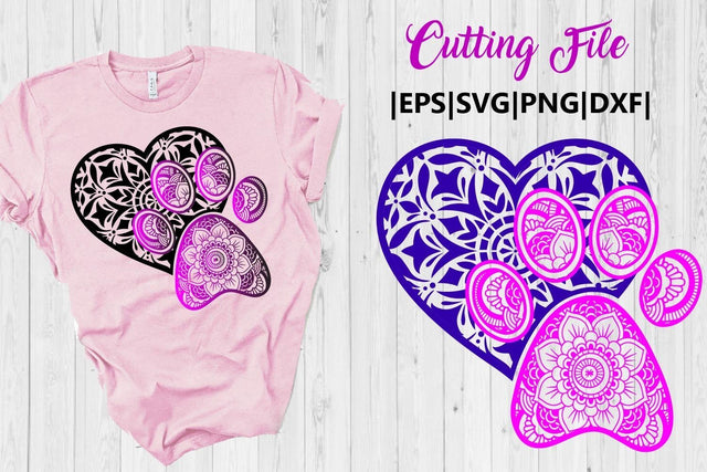 Animal mandala paw heart, Mandala paw, zentangle paw SVG Paper Switch 
