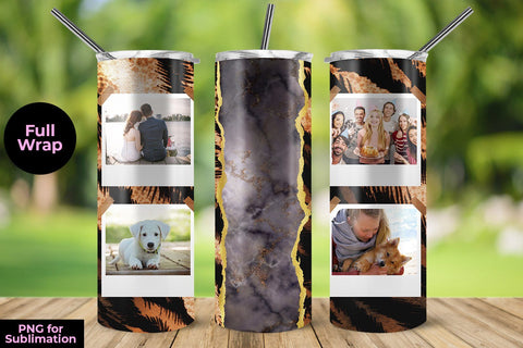 Animal & Marble Photo Frame 20oz Skinny Tumbler Wrap Template for Sublimation Sublimation Sublimatiz Designs 