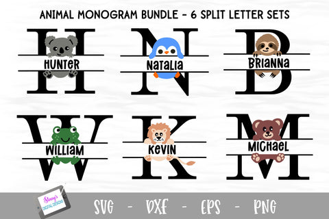 Animal Monogram Bundle - 6 sets of animal split letters SVG Stacy's Digital Designs 