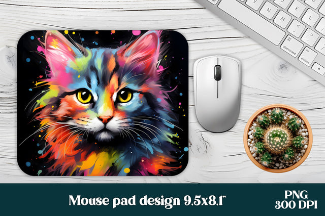 Animal mouse pad wrap | Rainbow cat mousepad PNG Sublimation Svetana Studio 