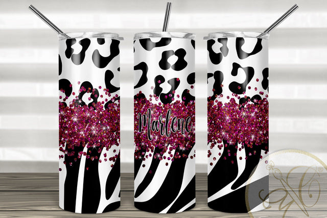 Animal Print 20oz Skinny Tumbler Sublimation Pattern Holographic Red Glitter Sublimation Marlene Campos 