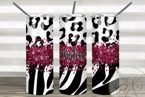Animal Print 20oz Skinny Tumbler Sublimation Pattern Holographic Red Glitter Sublimation Marlene Campos 