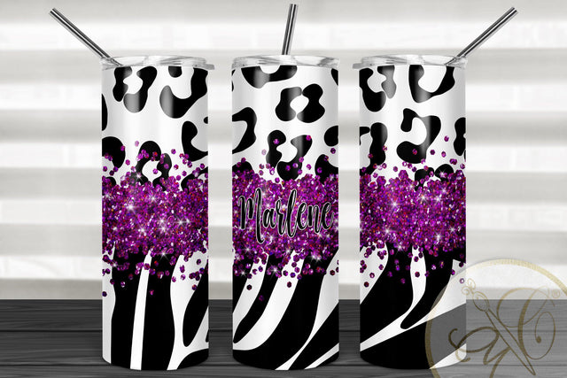Animal Print 20oz Skinny Tumbler Sublimation Pattern Hot Pink Glitter SVG Marlene Campos 