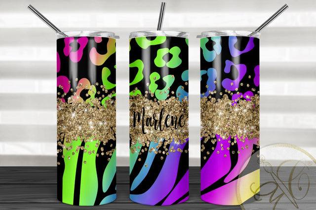 Animal Print 20oz Skinny Tumbler Sublimation Pattern Neon Glitter Sublimation Marlene Campos 