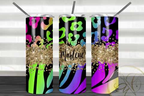 Animal Print 20oz Skinny Tumbler Sublimation Pattern Neon Glitter Sublimation Marlene Campos 