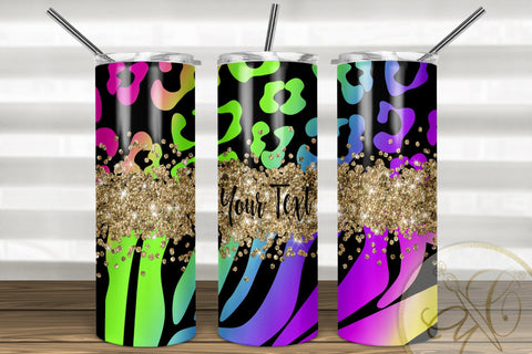 Animal Print 20oz Skinny Tumbler Sublimation Pattern Neon Glitter Sublimation Marlene Campos 