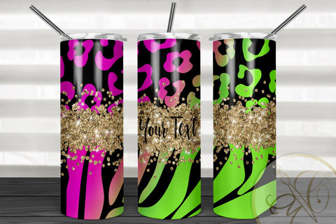 Animal Print 20oz Skinny Tumbler Sublimation Pattern Pink and Green SVG Marlene Campos 