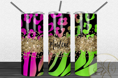Animal Print 20oz Skinny Tumbler Sublimation Pattern Pink and Green SVG Marlene Campos 