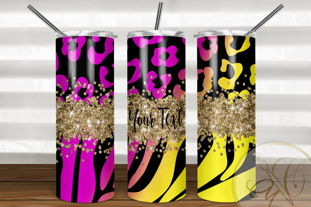Animal Print 20oz Skinny Tumbler Sublimation Pattern Pink and Yellow SVG Marlene Campos 