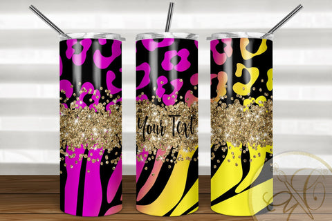 Animal Print 20oz Skinny Tumbler Sublimation Pattern Pink and Yellow SVG Marlene Campos 