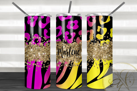 Animal Print 20oz Skinny Tumbler Sublimation Pattern Pink and Yellow SVG Marlene Campos 
