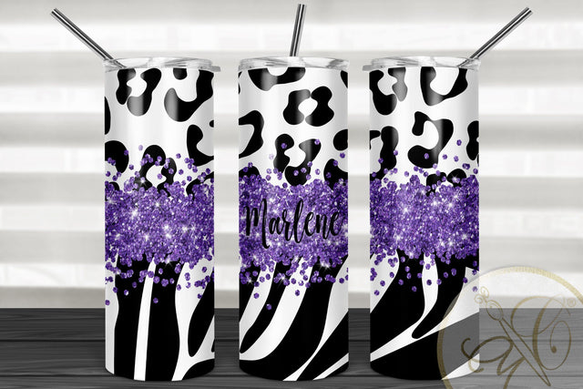 Animal Print 20oz Skinny Tumbler Sublimation Pattern Purple Glitter Sublimation Marlene Campos 