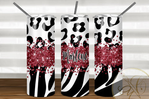 Animal Print 20oz Skinny Tumbler Sublimation Pattern Red Glitter Sublimation Marlene Campos 