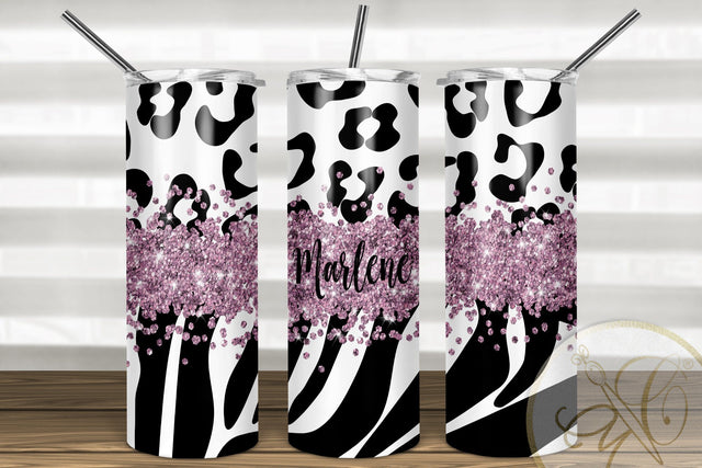 Animal Print 20oz Skinny Tumbler Sublimation Pattern Rose Gold Glitter Sublimation Marlene Campos 